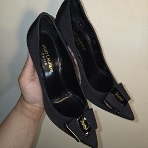 ☆Saint Laurent Black Anais Ribbon Heels with Bow Detail☆